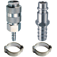 Набор FUBAG : Разъемное соединение рапид (муфта), елочка 6мм + разъемное соединение рапид (штуцер), елочка 6 мм + 2 обжимных кольца 6x11мм, блистер